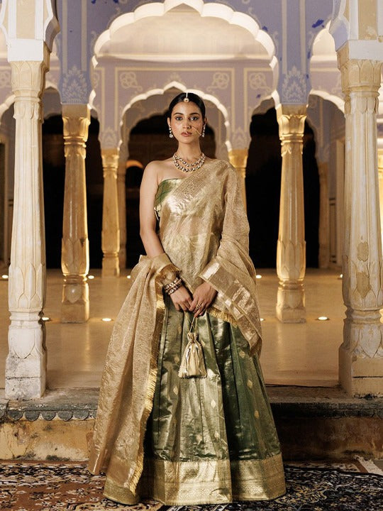 Ready to Wear Tissue Lehenga & Unstitched Blouse With Dupatta