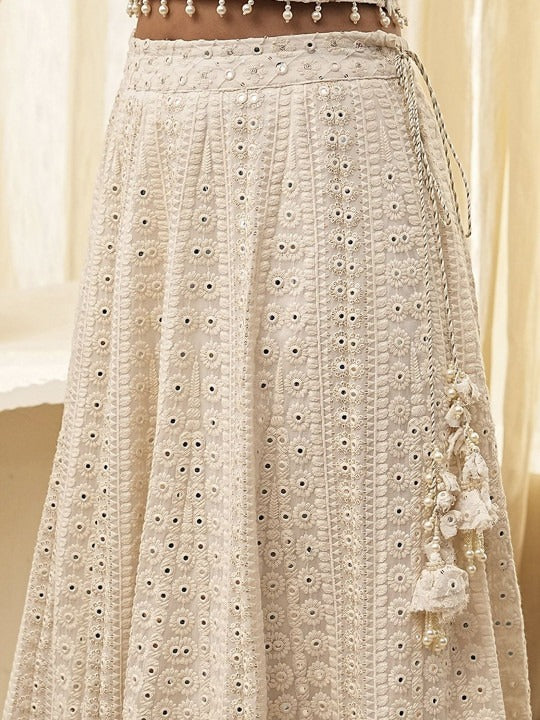 Embroidered Mirror Work Ready To Wear Lehenga With Blouse & Dupatta