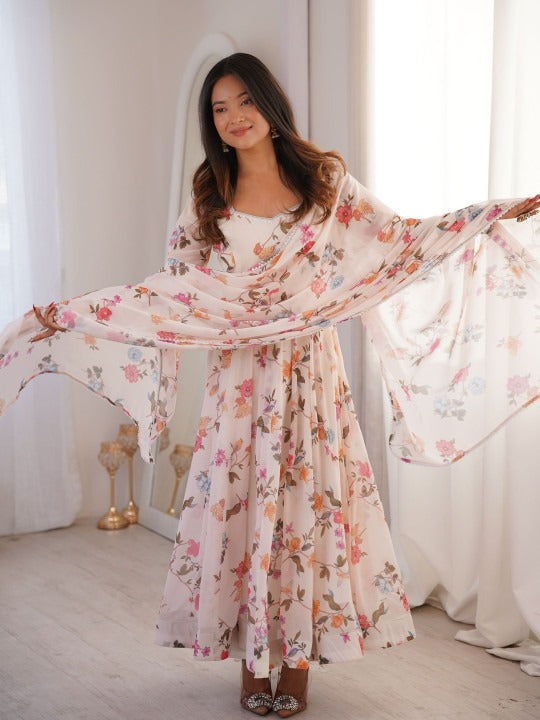 Printed Sweetheart Neck Gown Ethnic Dresses