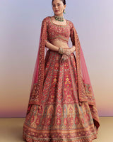 Crimson Red Crepe Printed Bridesmaid Lehenga With Embroidery
