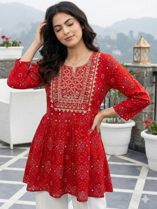 Ethnic Motifs Embroidered Thread Work Pure Cotton Thread Work Empire Kurti