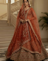 Awesome Orange Mirror Handwork Silk Bridal Wear Lehenga Choli