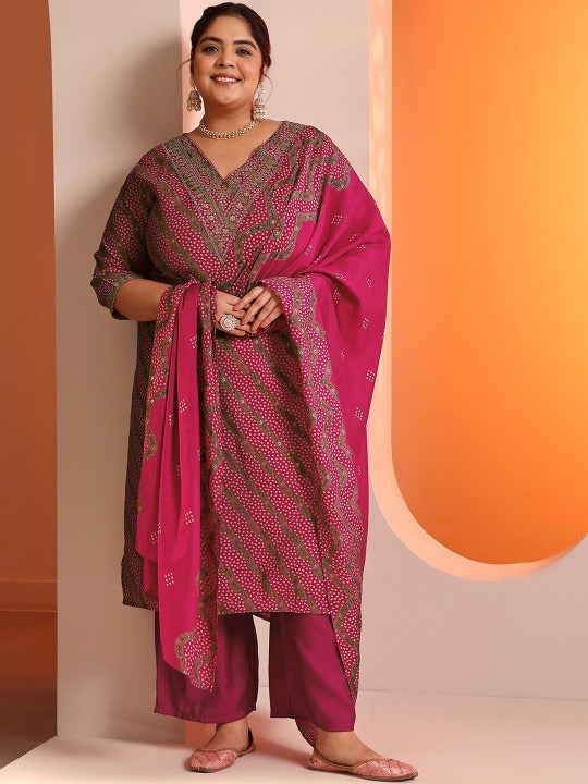 Women Plus Size Ethnic Motifs Printed Kurta with Trousers & Dupatta