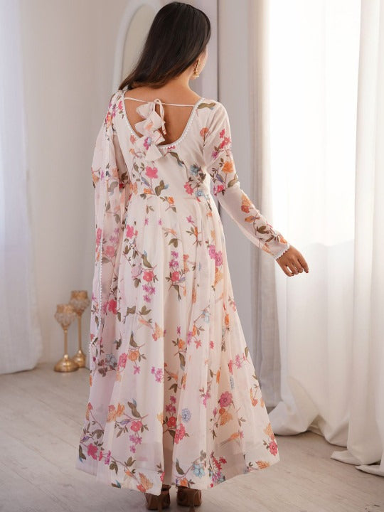 Printed Sweetheart Neck Gown Ethnic Dresses