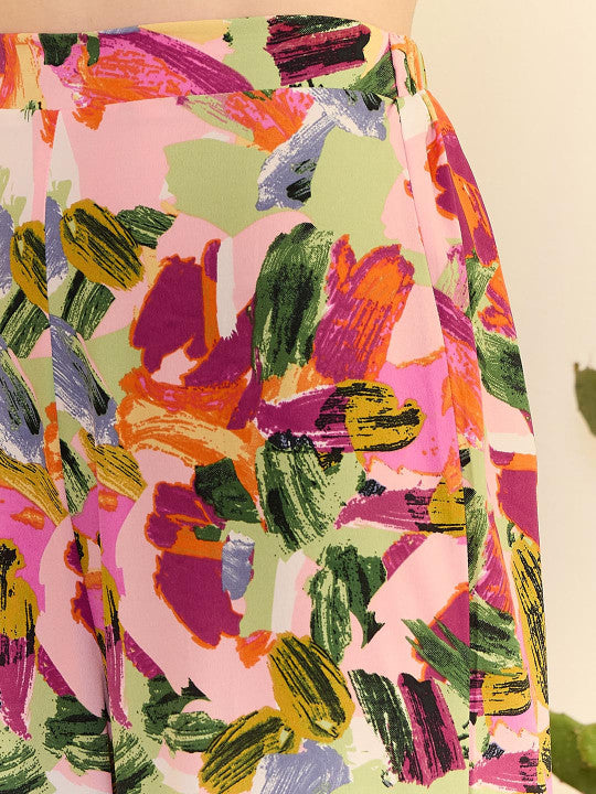 Floral Printed Shoulder Straps Top & Trouser Co-Ord Set