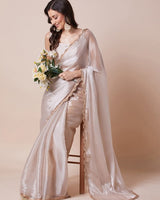 Embellished Border Organza Saree With Unstitched Blouse