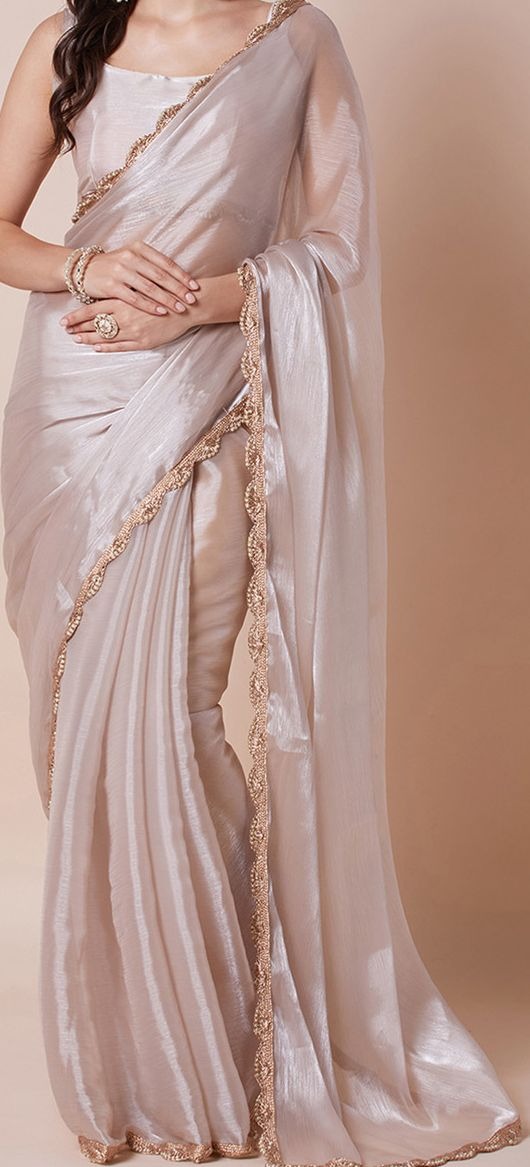 Embellished Border Organza Saree With Unstitched Blouse