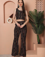 Black Printed Top & Trousers with Jacket